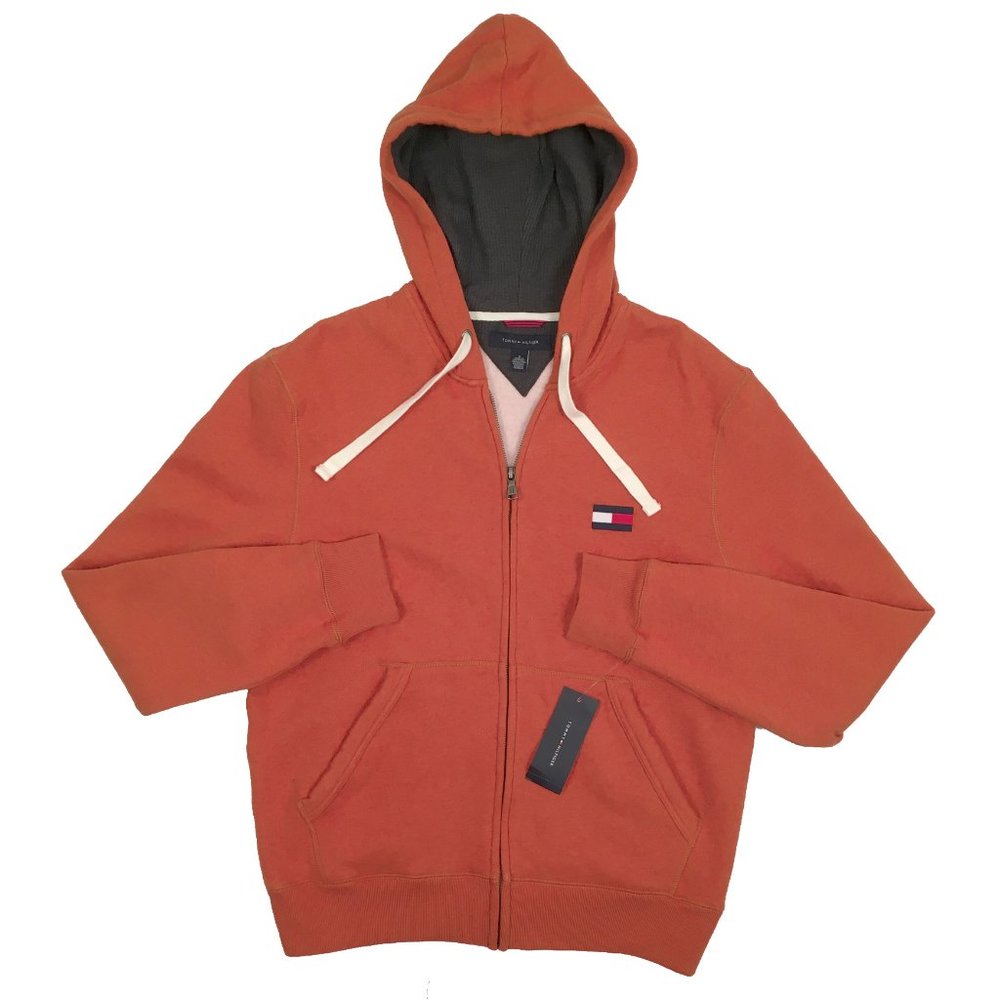 NEW Vintage Tommy Hilfiger Hoodie Sweatshirt!  Orange  Big Tommy Flag  Heavier